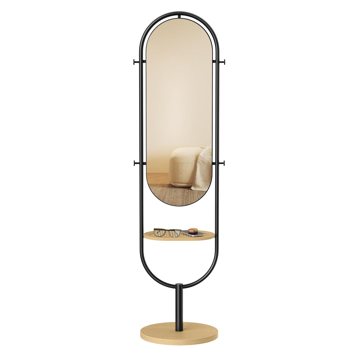 SONGMICS Full-Length Floor Mirror, 3-in-1, Modern Standing Full Body Mirror, Inspired by Original Award-Winning Design, 16.5 x 18.9 x 68.9 Inches, Living Room, Bedroom, Oak Beige and Ink Black SONGMICS
