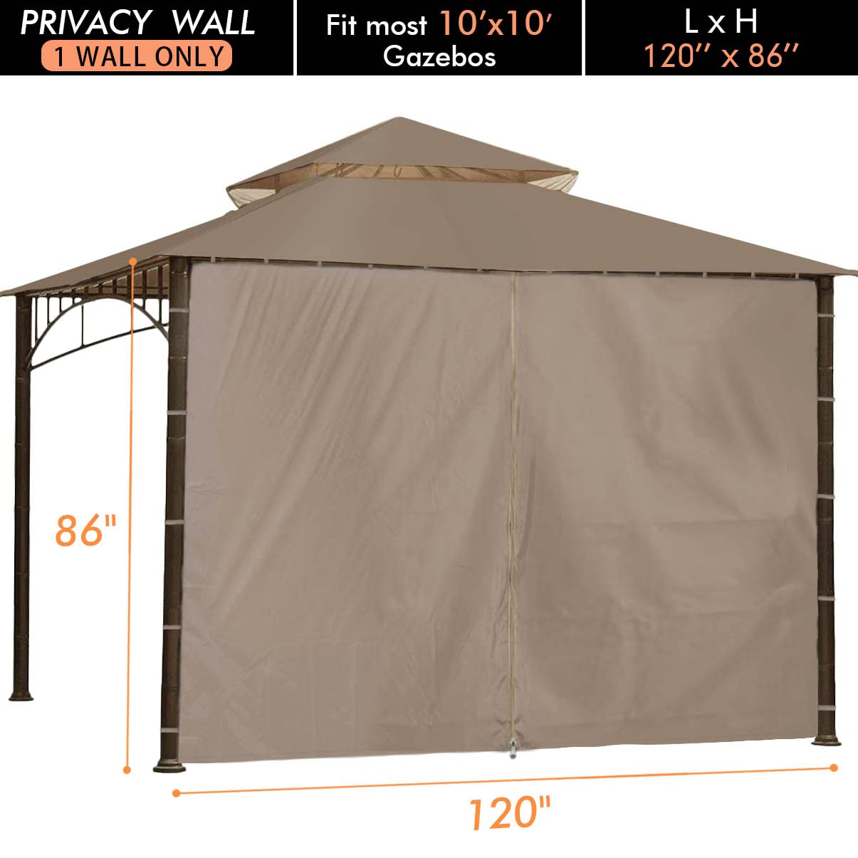 Ontheway Privacy Wall for Most 10' x 10' Gazebo 1 Panel Sidewall ONLY(Beige) ontheway