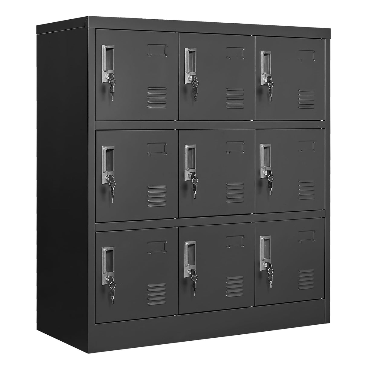 IKIMI Metal Lockers for Employees,Office Storage Locker with 9 Doors Black,Employee Locker with Lock and Card Slot,Steel Staff Locker Storage Cabinet for Gym Home School Garage,Assembly Required IKIMI