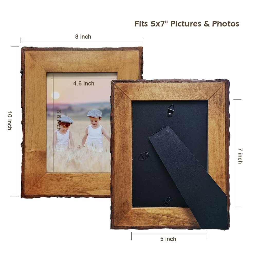 Eosglac 5x7 Live Edge Picture Frame, Rustic Wood Photo Frames Farmhouse Decor for Tabletop or Wall Display, Natural Brown Eosglac