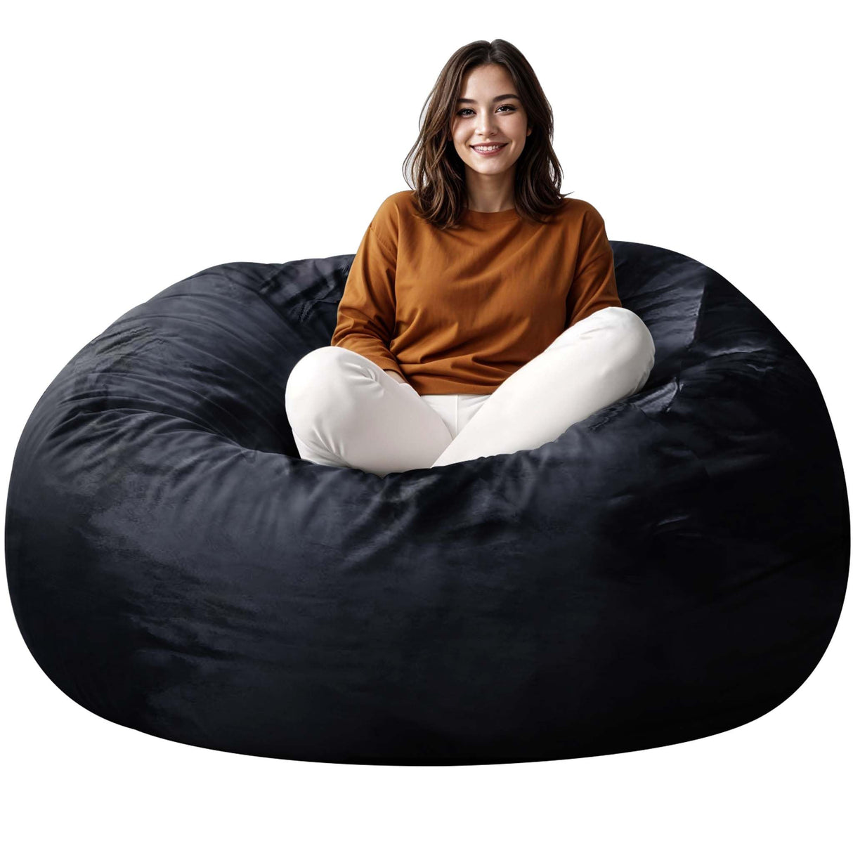 Bean Bag Chair for Adults, 4FT High-Rebound Memory Foam Bean Bag Sofa with Removable Cover, Oversized Bean Bag Couch for Gaming, Reading, and Relaxation, Black Anuwaa