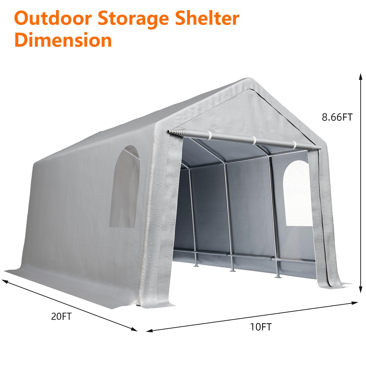 Hipicute Carport 10' X 20' Heavy Duty Canopy, Portable Garage Heavy Duty, Carport with Side-Opening Door & Roll-Up Windows, Metal Steel Frame,180g PE Powder-Coated Tarp for Truck, Boat, Garden, Grey Hipicute