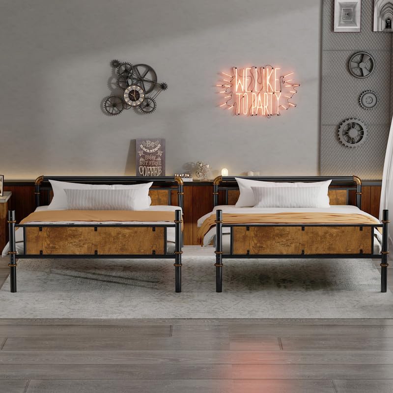 NeoTechEra Twin XL Over Twin XL Metal Bunk Bed, Convertible Bunk Bed with Ladder & Guardrails, Heavy Duty Detachable Bunk Beds for Teens, Adults, Dorm, Guest Room,Black NeoTechEra