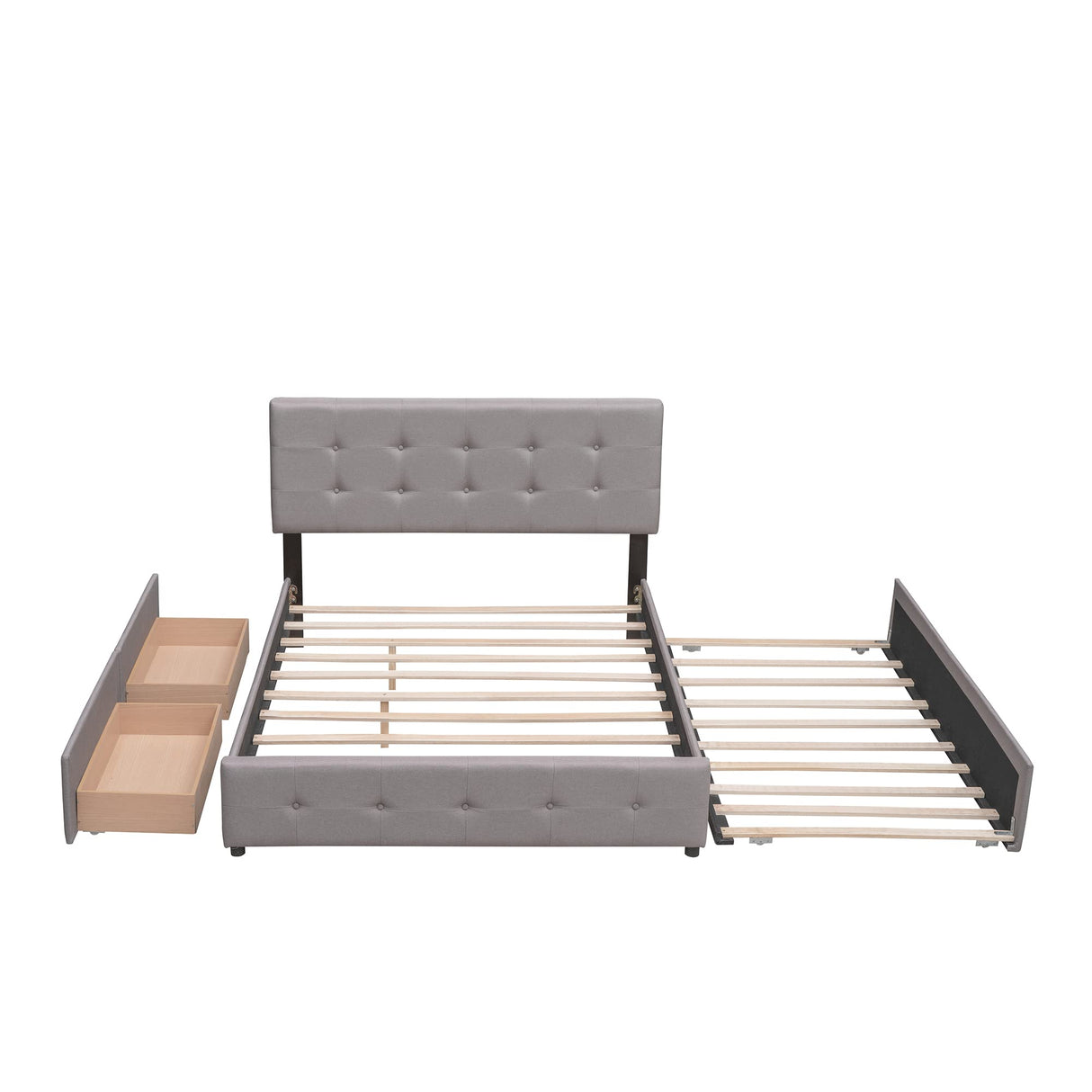 Bellemave Queen Size Platform Bed, Queen Linen Fabric Upholstered Platform Bed Frame with 2 Storage Drawers and 1 Twin XL Trundle, for Kids/Teen/Adults, Wooden Slats Support (Light Gray, Linen) Bellemave