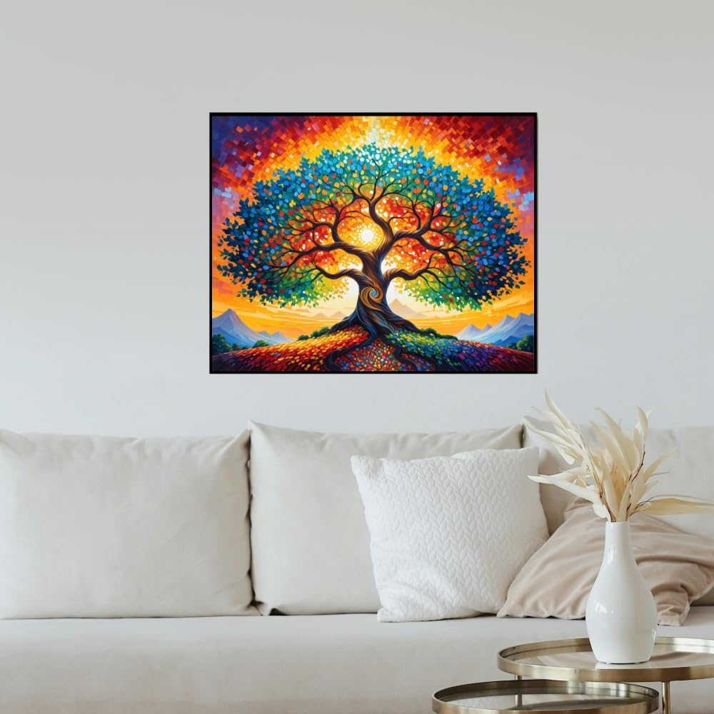 ldazao Tree of Life Paint by Numbers for Adults Beginner Stained Glass Painting Kit Color by Numbers for Adults Canvas DIY Acrylic Adults' Paint-by-Number Kits 20 X 16 Inches ldazao