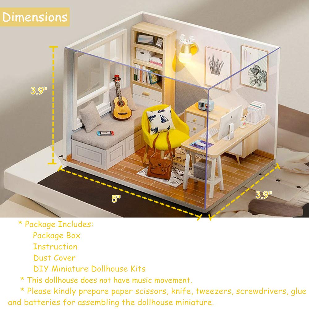 piberagi DIY Miniature Dollhouse Kit, 1:32 Scale Creative Room Mini Wooden Doll House with Furniture Plus Dust Proof for Kids Teens Adults(Study Room) piberagi