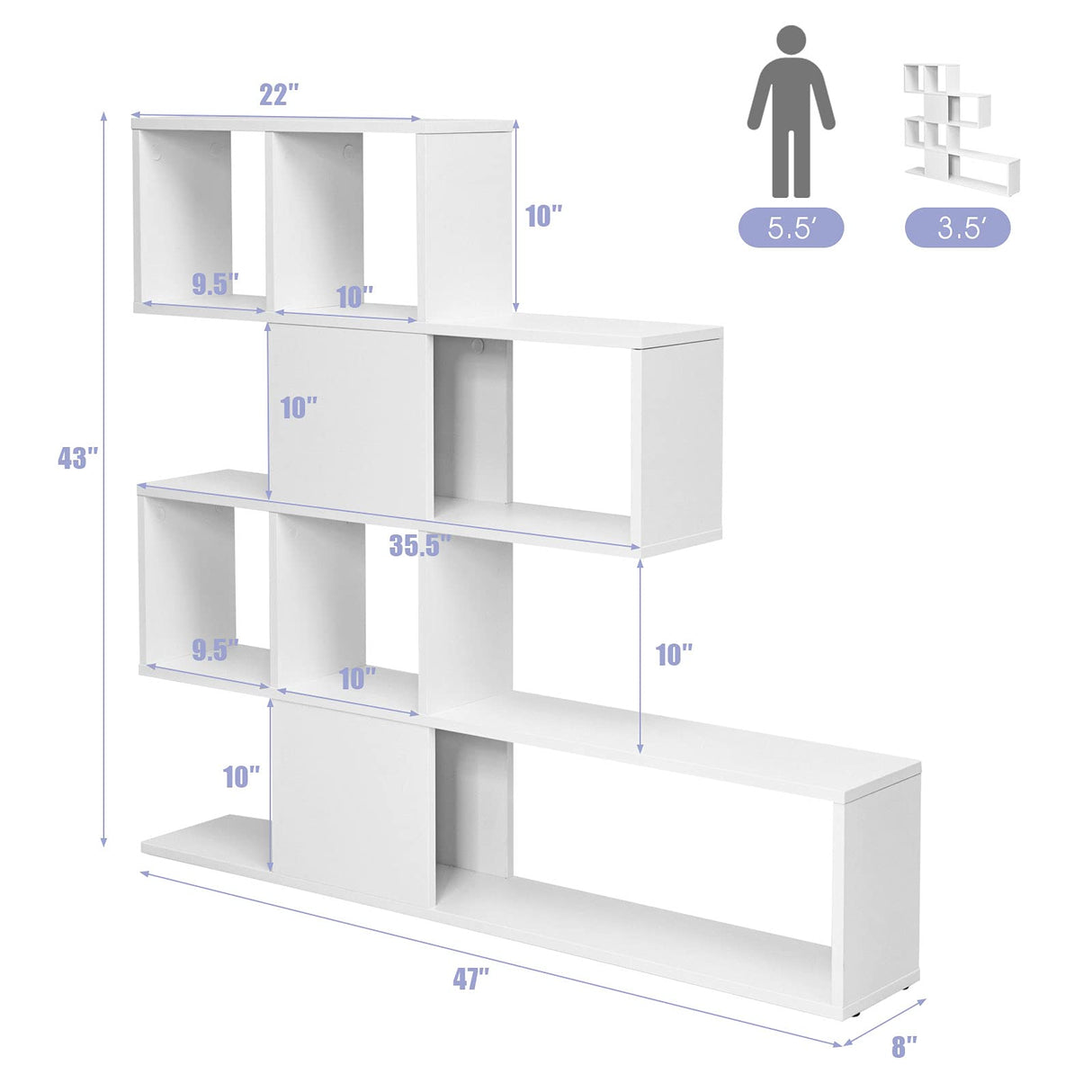 Tangkula 8 Cubes Bookshelf, Modern Ladder Corner Bookcase, 8-Cube Open Stepped Storage Bookcase, 5-Tier Display Shelf for Home Office, 47 x 8 x 43 Inch, Living Room Divider Bookshelf Tangkula