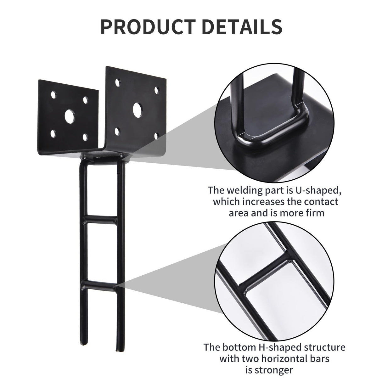 TPSHKE 8 Pack U Shape Post Anchor, 4"x 4" Post Base for Concrete, Design Patent Product, 11 Gauge 3 mm Thickness Galvanized Black Pergola Deck Bracket with Screws(Inner Dia 3.6x3.6) TPSHKE