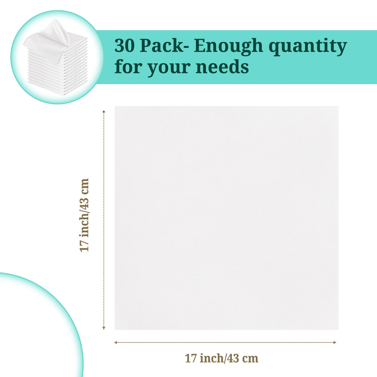 30 Pieces Satin Dinner Napkins 17 x 17 Inch Oversized Square Table Napkins Washable Soft Dinner Napkins for Wedding, Parties,Banquet,Restaurant Decoration (White) Pesonlook