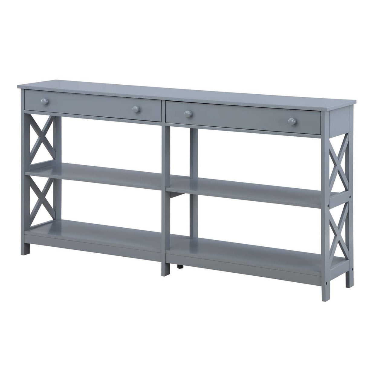 Convenience Concepts Oxford 2-Drawer Console Table with Shelves, 60", Gray Convenience Concepts
