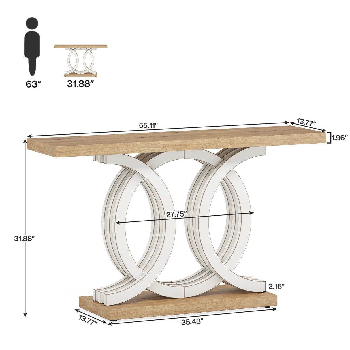Tribesigns 55 in Console Table with Geometric Base, Modern Hallway Table, Wooden Entryway Table, Foyer Sofa Table, Unique Long Accent Table for Decoration and Organization (White) Brand Tribesigns