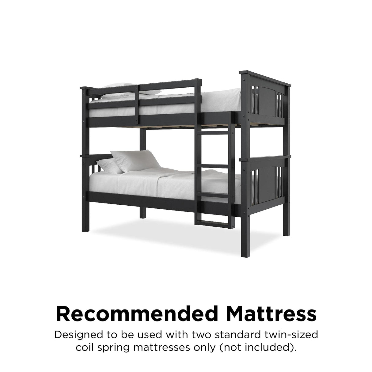 DHP Dylan Twin Over Twin Bunk Bed, Espresso, Sturdy Wood Construction, Converts to 2 Twin Beds, Guard Rails, Step Ladder DHP