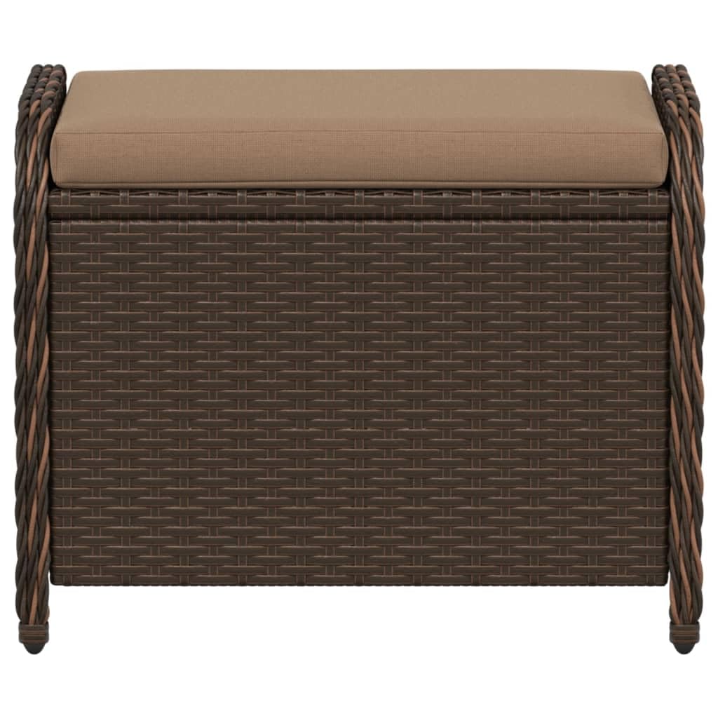 vidaXL Patio Stool with Cushion - Brown Poly Rattan Outdoor Ottoman Seating - Steel Frame - 22.8" x 18.1" x 18.1" vidaXL