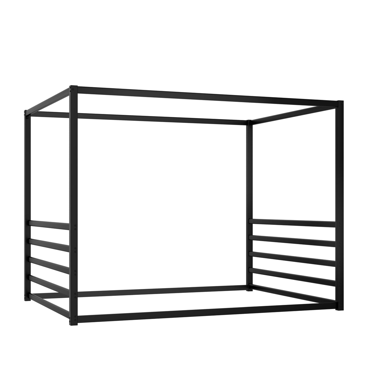 Bellemave Canopy Floor Bed with 4 Posters, Metal Queen Size Montessori Floor Bed with Headboard, Anti Bump Design, Easy Assemble Montessori Beds, Queen, Black Bellemave