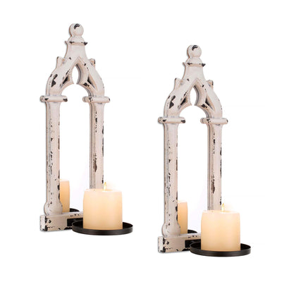 Walasis Rustic Mirror Wall Candle Sconces Set of 2 - Distressed Candle Holder Wood Decor for Farmhouse Bathroom Living Room Mirrored Sconce