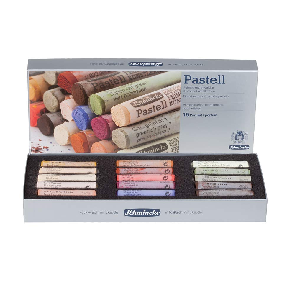 Schmincke - Pastels, 15 colors"Portrait", 77 415 097, boxed set with 15 pastels, handmade pastels, brilliant, velvety matt, highly lightfast colors Schmincke