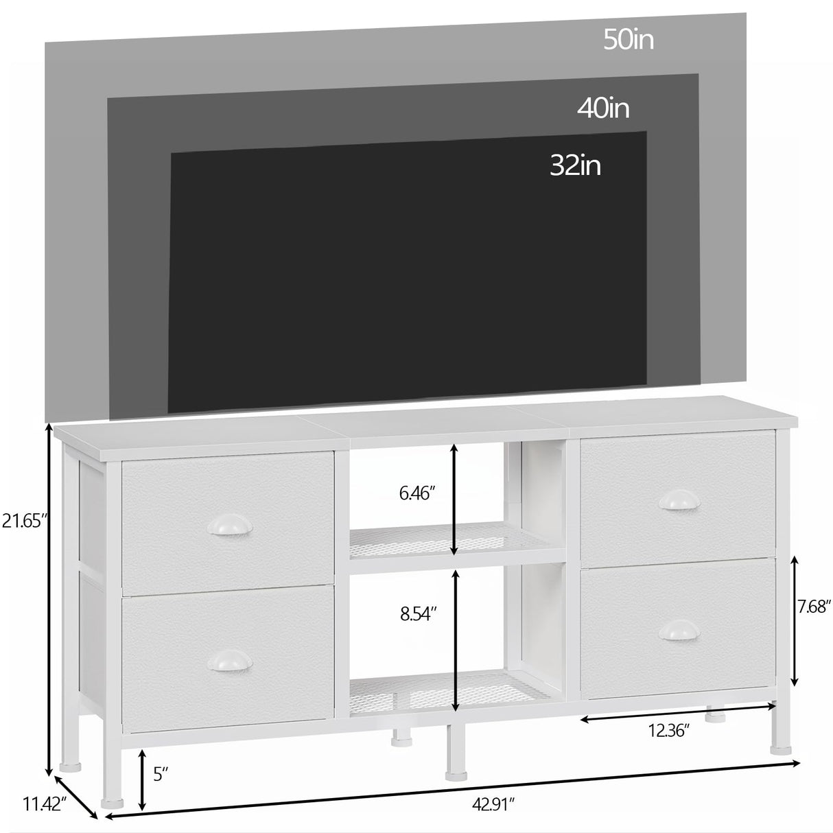 Furologee TV Stand Dresser with 4 Drawers, Entertainment Center with Open Shelf, Small TV Console Table for 50" TV, Media Center for Bedroom, Living Room/White Furologee