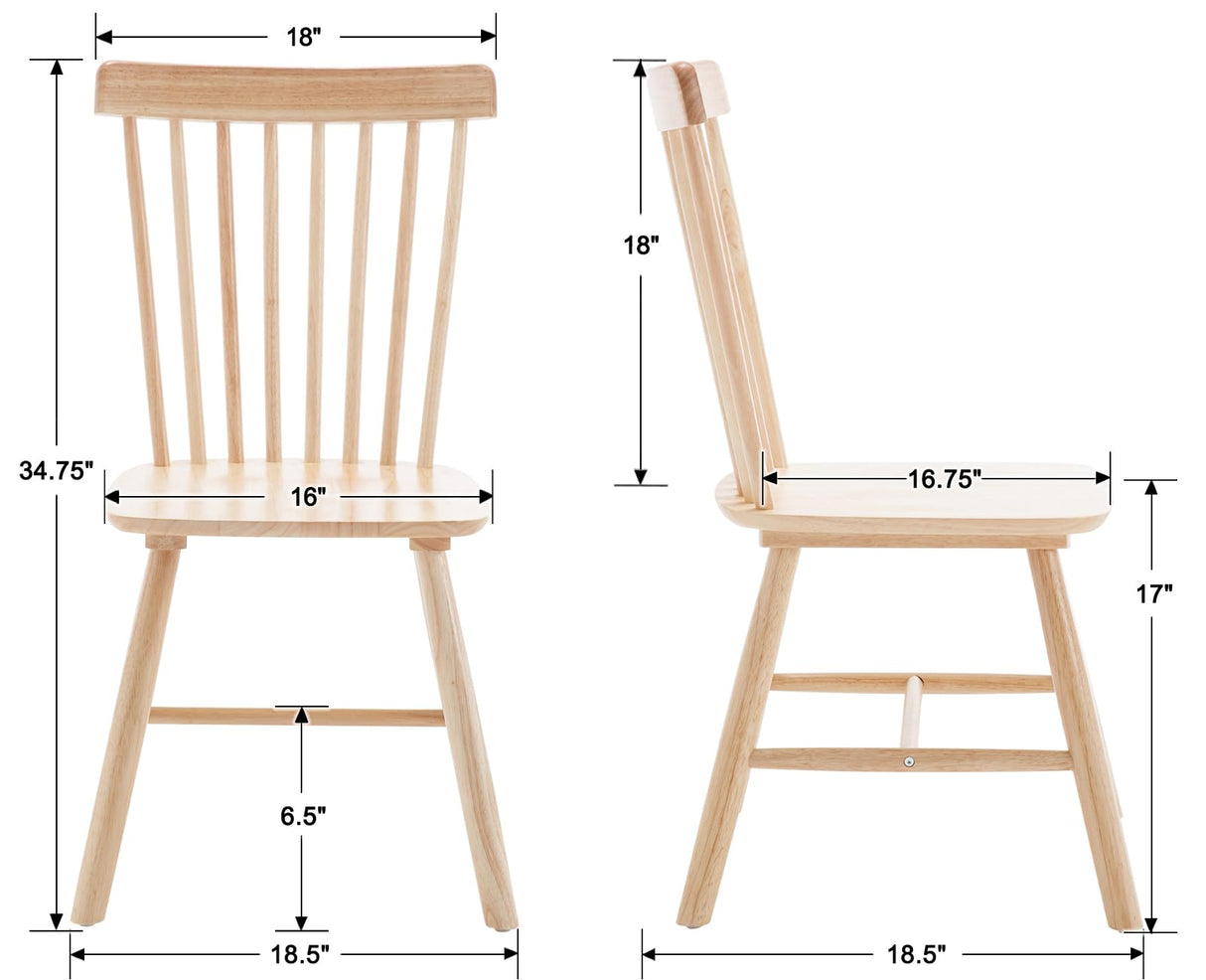 DM Furniture Dining Room Chairs Set of 6, Windsor Dining Chair with Spindle Back, Farmhouse Armless Side Chair, Solid Wood French Country Kitchen Chairs for Home/Patio/Restaurant, Natual DM Furniture