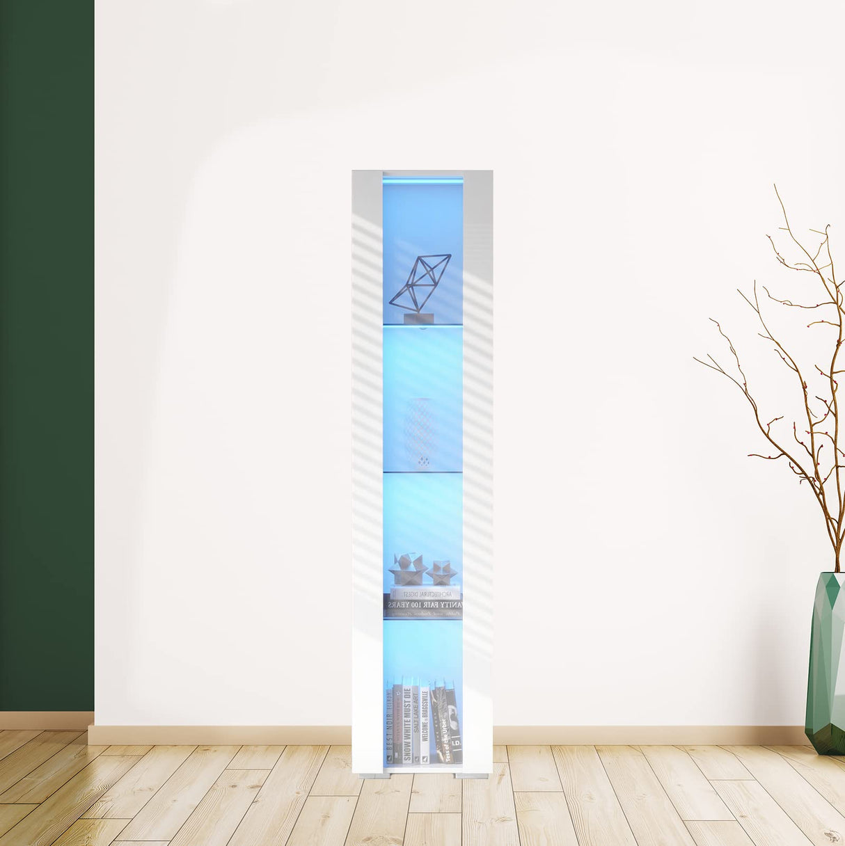 HomVent Modern LED Bookcase Display Cabinet with Glass Doors - Stylish Organiser for Living Room, Bedroom & Office HomVent