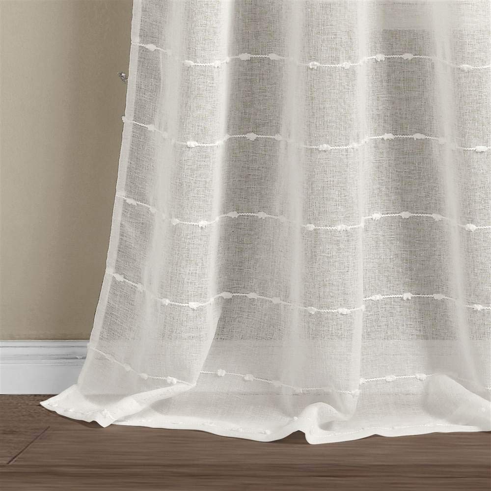 Lush Decor Farmhouse Textured Grommet Sheer Window Curtain Panel Pair, 38"W x 84"L, White Lush Decor