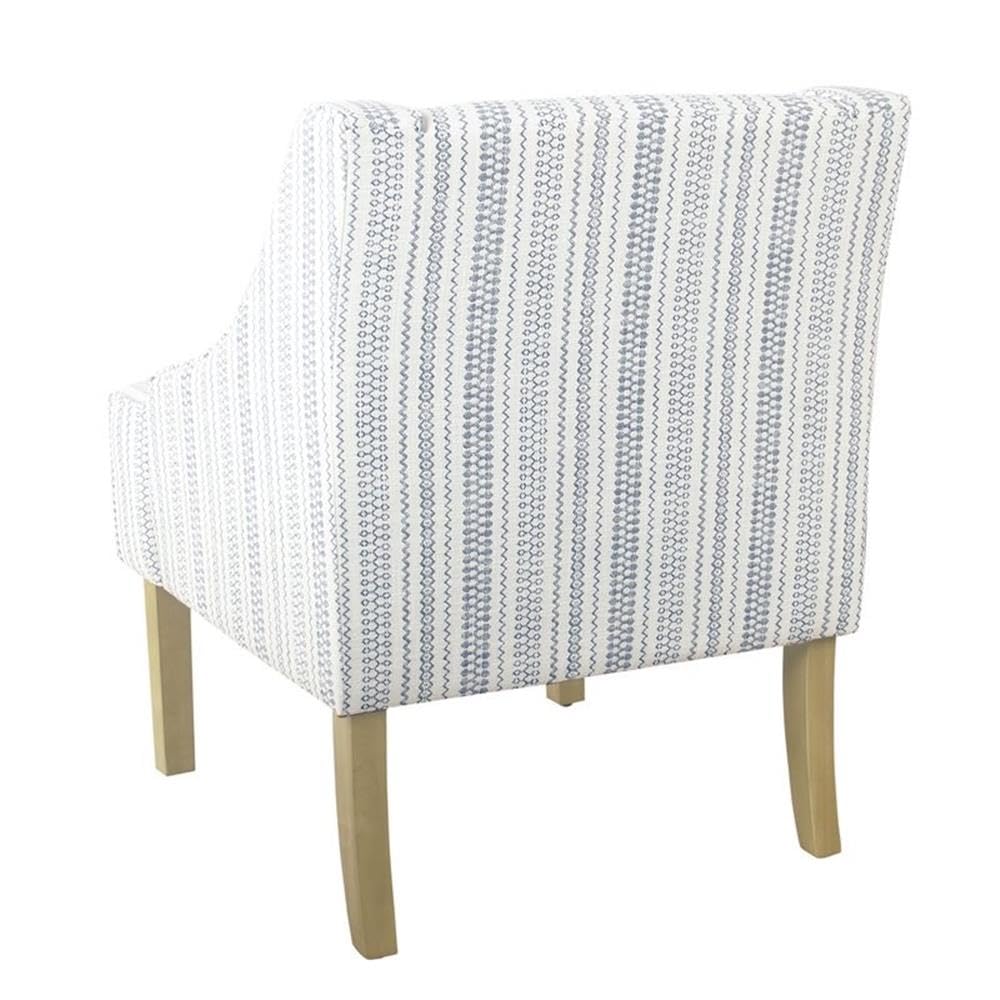 HomePop Velvet Swoop Arm Accent Chair, Blue and White farmhouse stripe HomePop