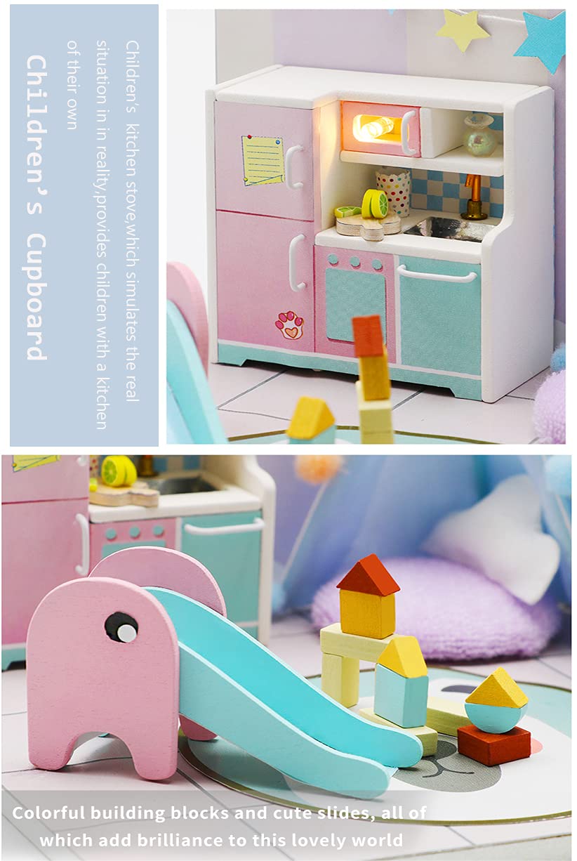 Kisoy Dollhouse Miniature with Furniture Kit, DIY 3D Wooden DIY House Kit A Corner of a Small Apartment Style with Dust Cover & LED,Handmade Tiny House Toys for Kids Adults Gift (Toy Room) Kisoy