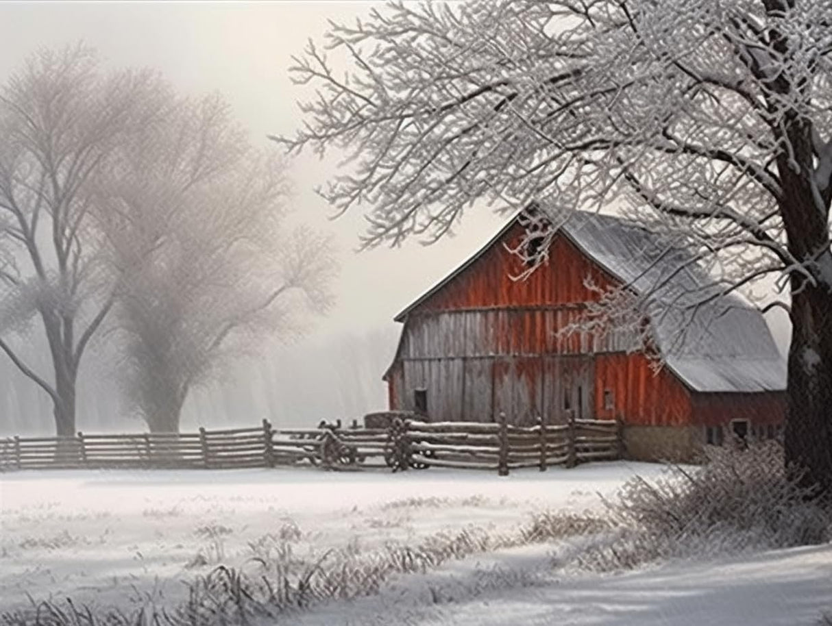 Diamond Painting Snow Tree Fog Rural Country Barn Winter Kit for Adults Full Drill Diamond Art Painting by Number Kits Gem Art Wall Home Decor(15.8 x11.8inch) Generic