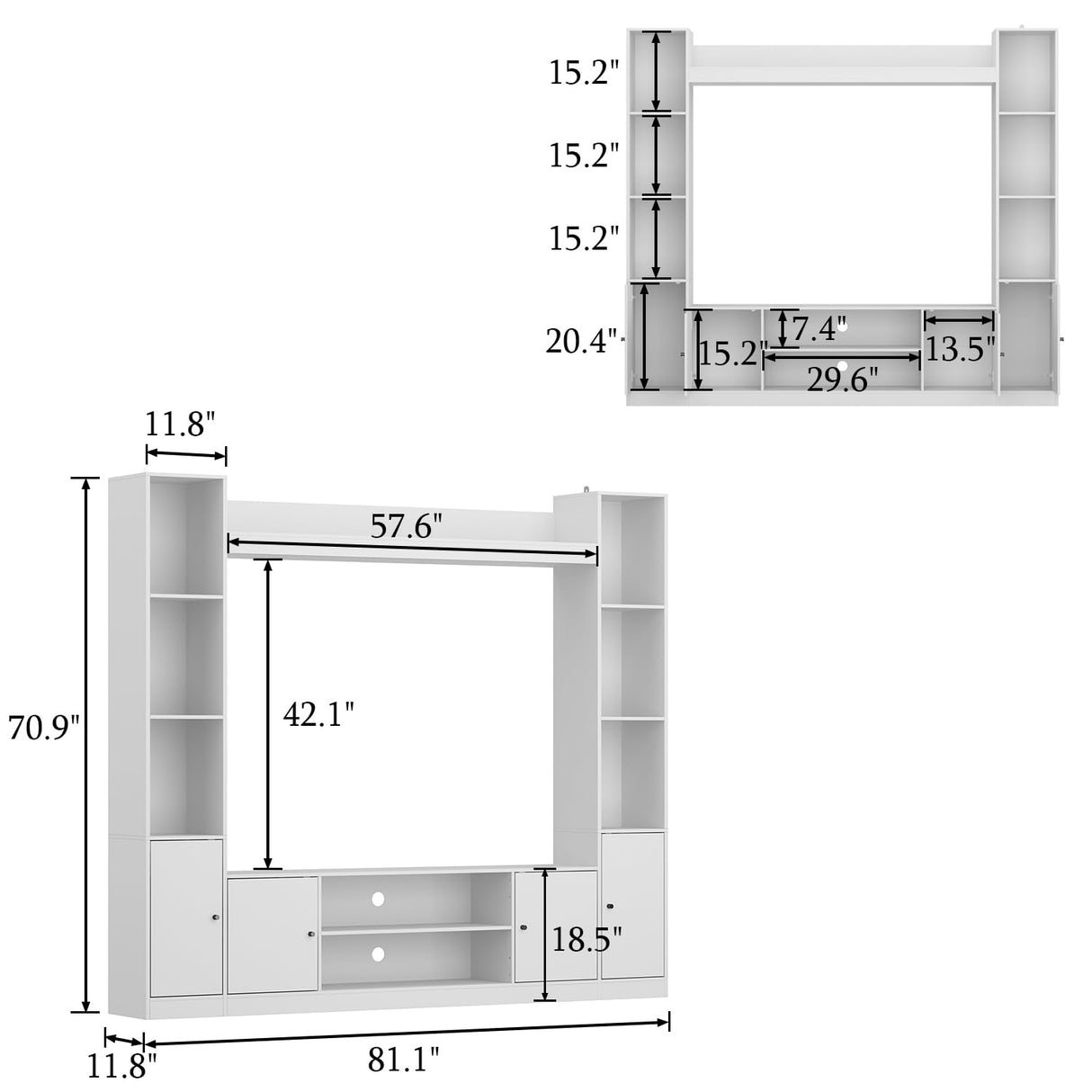 AIEGLE Minimalism Wall Unit TV Stand Set with Bridge for TVs up to 65", 81.1" TV Stand with Bookshelves, Entertainment Center Media Console Table with 4 Hidden Shelves & 8 Open Shelves, White AIEGLE