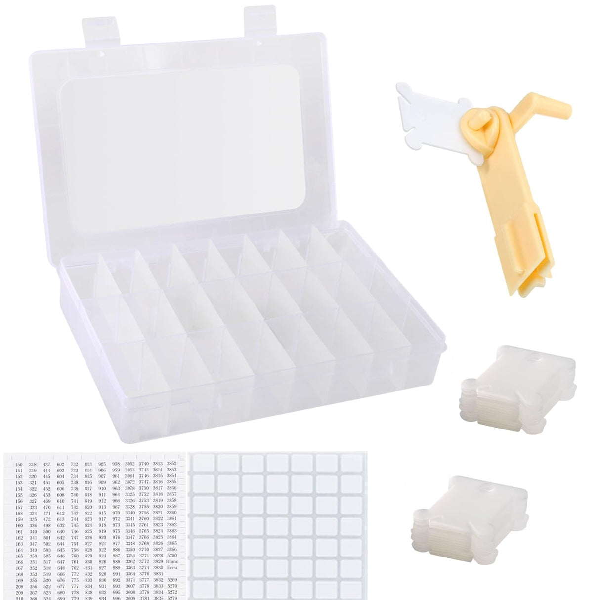 Embroidery Floss Organizer, Cross Stitch Thread Storage Box Tools - Bobbin Winder, 1 Removable 24 Compartments with 40 Hard Plastic Floss Bobbins and Stickers for Craft DIY Embroidery Sewing Storage Epesl