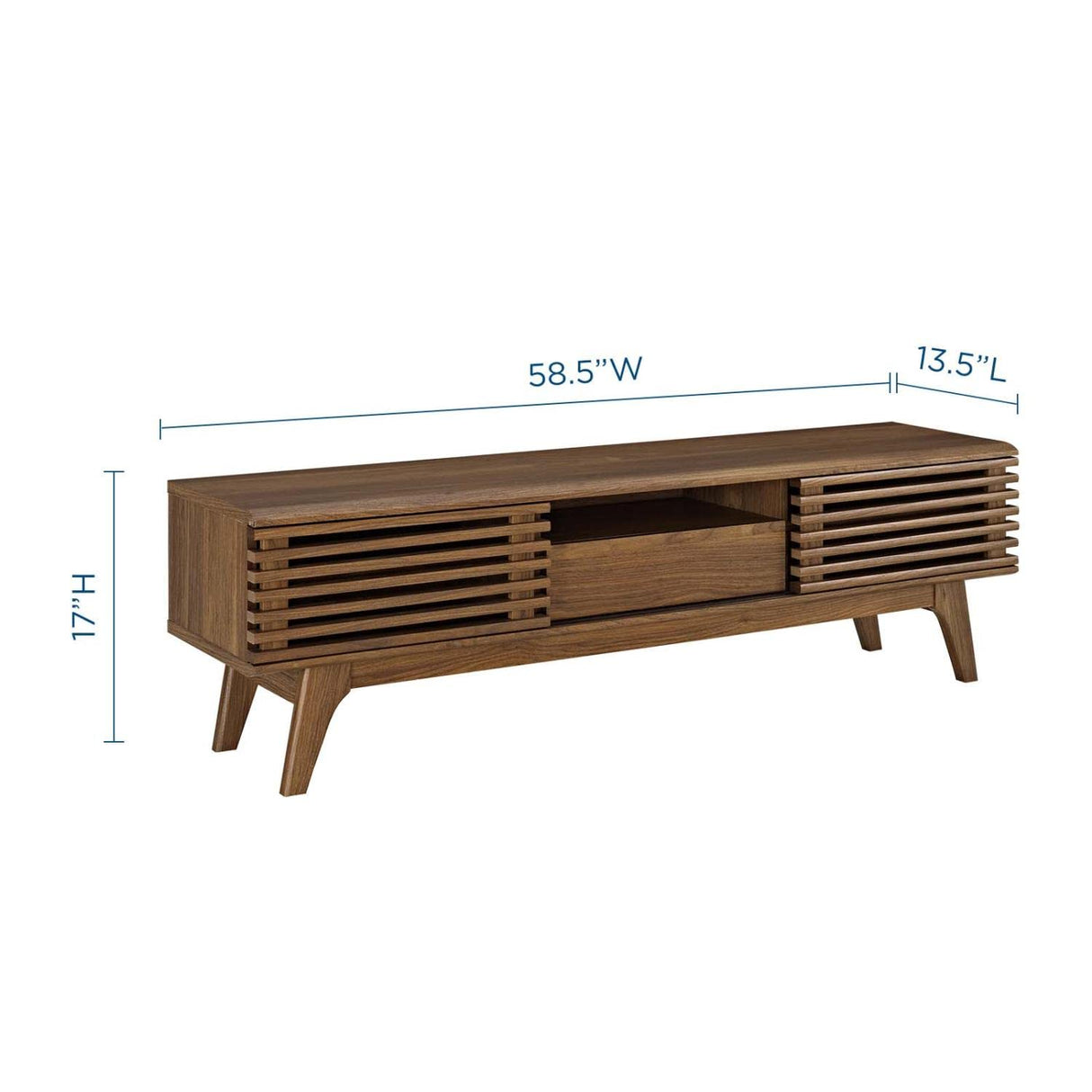 Modway Render Mid-Century Modern Low Profile 59 Inch TV Stand in Walnut Modway
