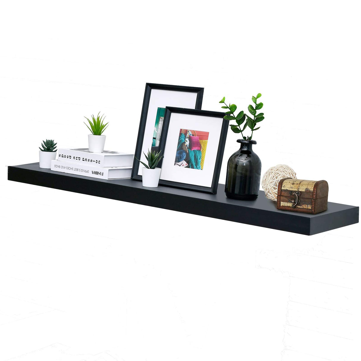 WELLAND 60 inch Black Mission Floating Shelves for Wall, Bathroom Wall Mount Shelves, Wood Modern Display Shelves, Book Shelves,for Bedroom,Living Room and Kitchen WELLAND