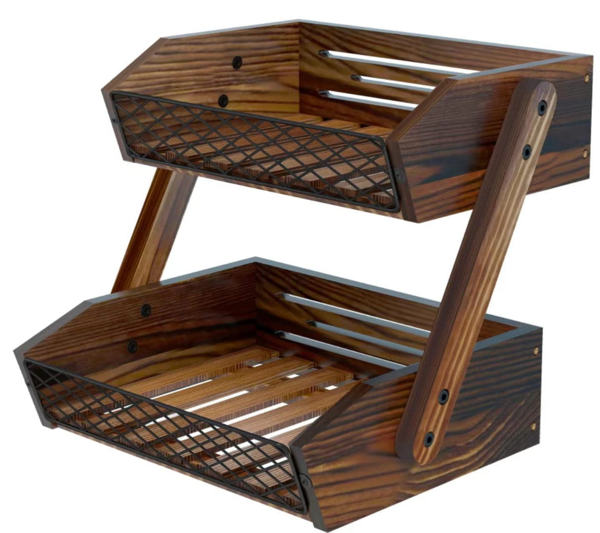 Dorhors Fruit Basket for Kitchen, 2 Tier Fruit Bowl,Kitchen Counter Organizer,Wooden Vegetable Holder for Countertop,Bread Storage Basket Stand Dorhors