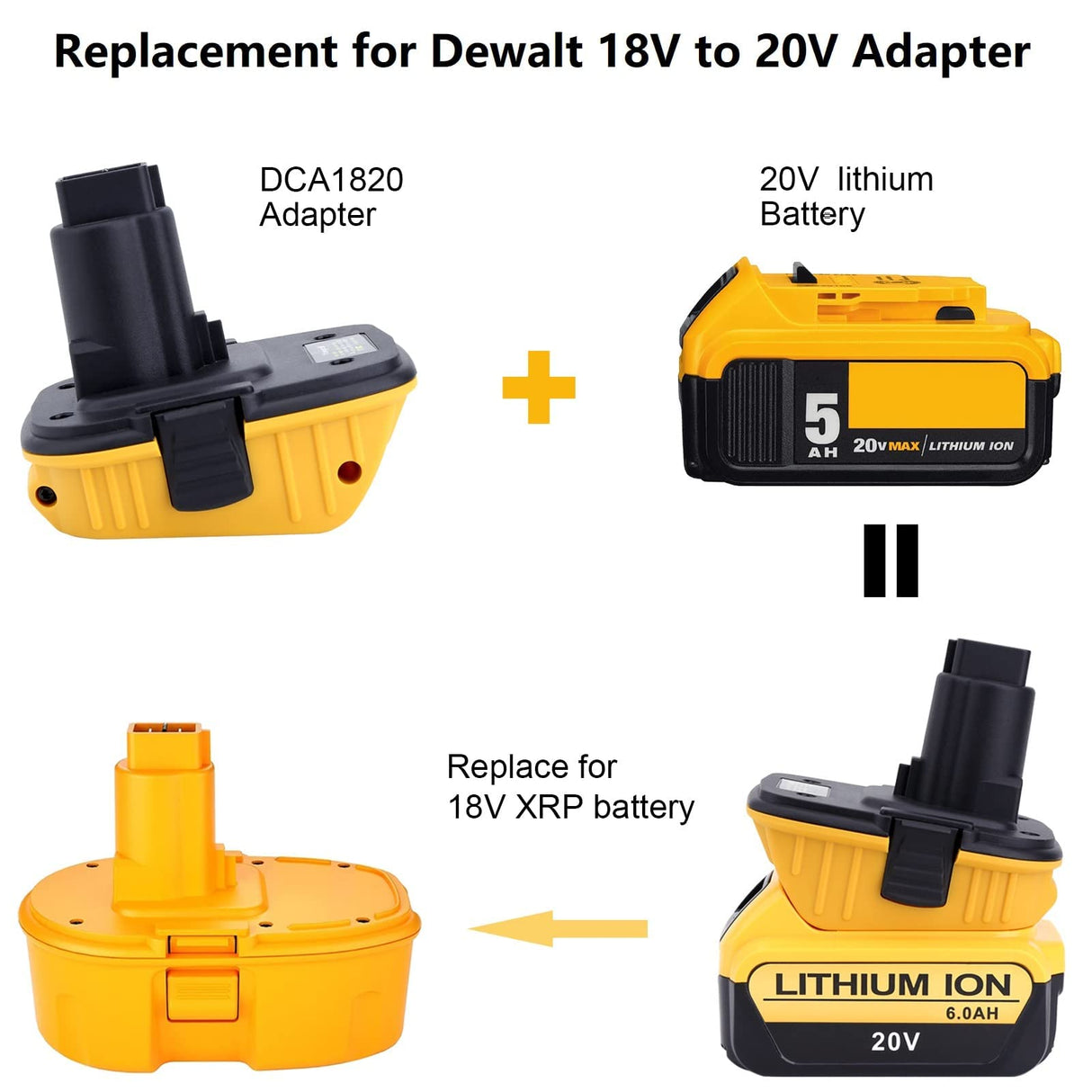 Kotoate 2Pack DCA1820 Battery Adapter Compatible with Dewalt 18V Tools, Compatible with Dewalt 18V to 20V Adapter, Compatible with Dewalt 20V Lithium Battery DCB201 DCB206 to 18V Battery DC9096 Kotoate