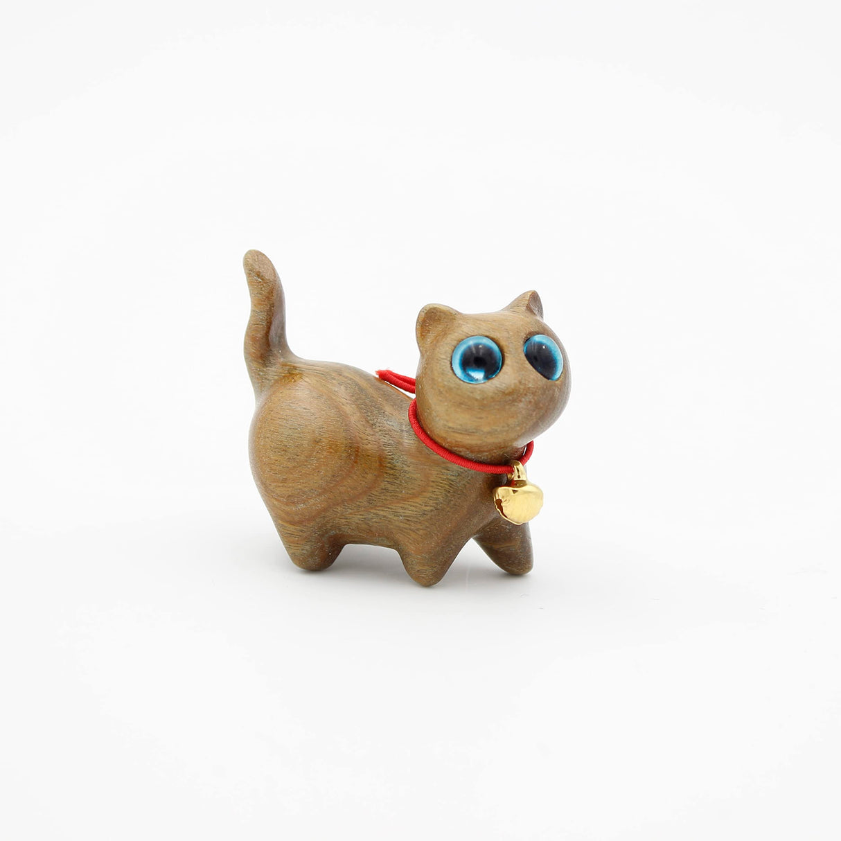 REEZHEE Green Sandalwood Hand Carved Wood Cat, Kitten & Treasure Cat Sandalwood Sculpture Gift & Home Decor Figurine REEZHEE