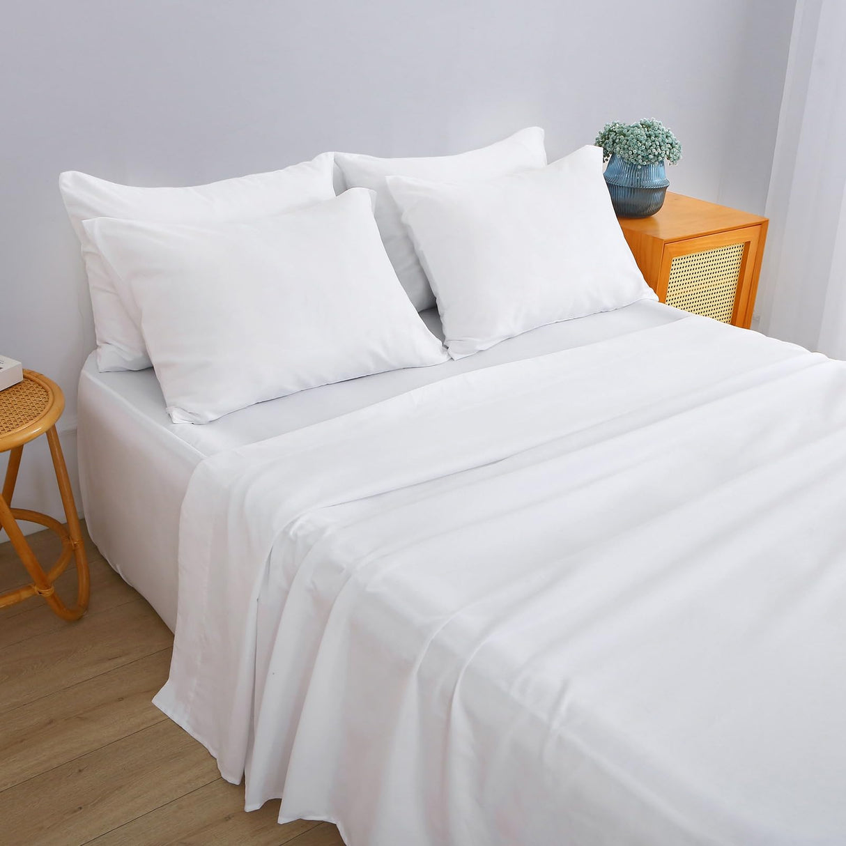 Air Mattress Sheet Set for 16-24 Inch Air Beds Queen Size,Deep Pocket Fitted Sheet with Inflation Opening,Soft & Breathable, for Guests, Camping, RVs, Includes Pillowcase Flat Sheet Fitted Sheet,White Antranfour