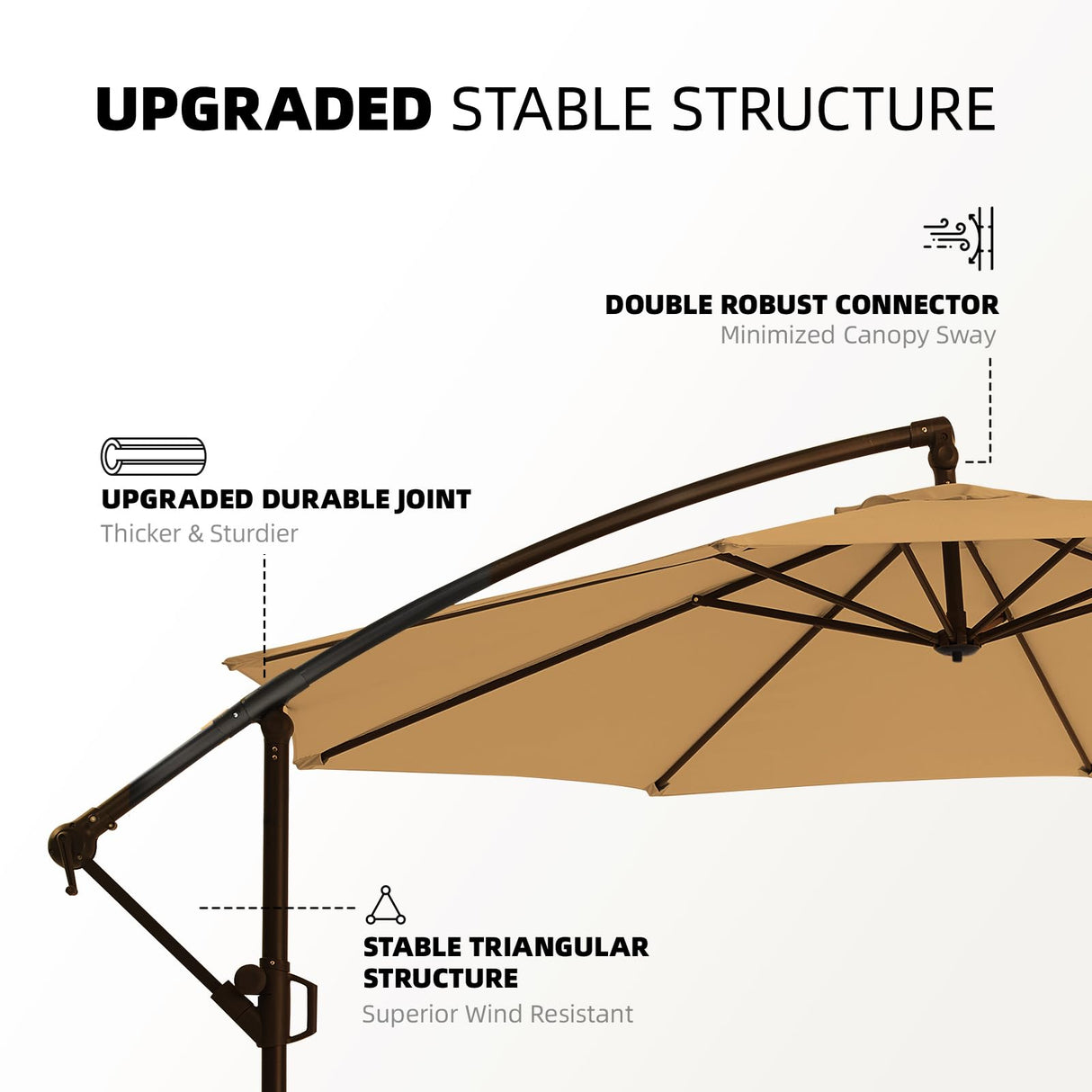 wikiwiki 10ft Patio Umbrellas Offset Outdoor Umbrella Cantilever Hanging Umbrellas w/Infinite Tilt, Fade Resistant Waterproof RECYCLED FABRIC Canopy & Cross Base, for Yard, Garden & Deck, Tan wikiwiki
