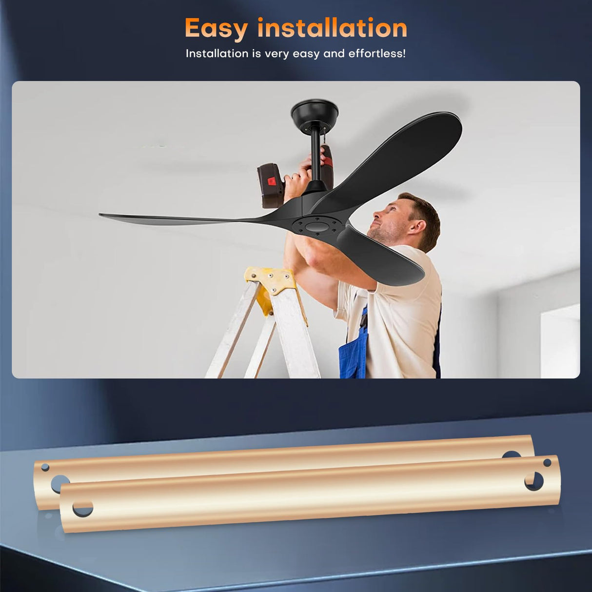 36 inch Ceiling Fan Downrod with Extension Cord,3 FT Downrod for Ceiling Fan,1 inch Outside Diameter,Ceiling Boom Suitable for a Wide Range of Fans (Gold,Not Threaded) Ruiyang