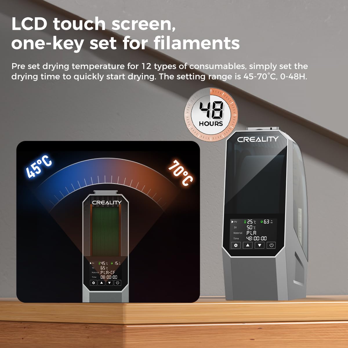 Creality Official Space Pi Filament Dryer, 3D Printer Filament Dryer Box with Built-in Fan Filament Storage Holder Filament Dehydrator for 1KG 1.75/2.85mm One-Key Setting for PLA PETG ABS TPU Nylon Creality