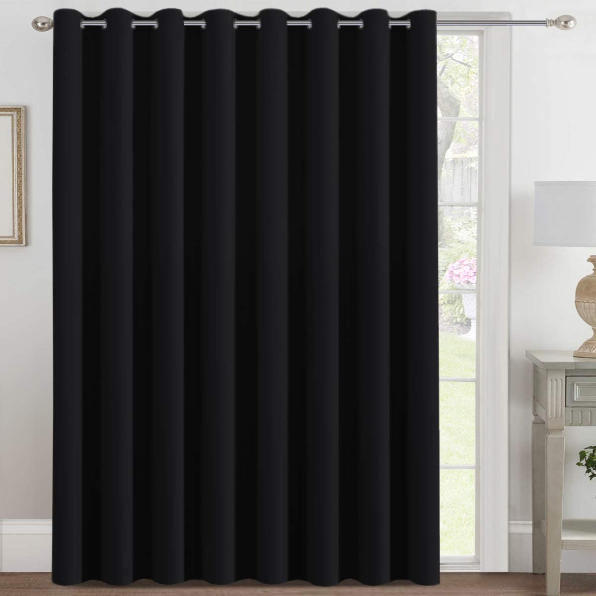 H.VERSAILTEX Blackout Patio Curtains 100 x 108 Inches for Sliding Door Extral Wide Blackout Curtain Panels Thermal Insulated Room Divider - Grommet Top, 9' Tall by 8.5' Wide - Jet Black H.VERSAILTEX