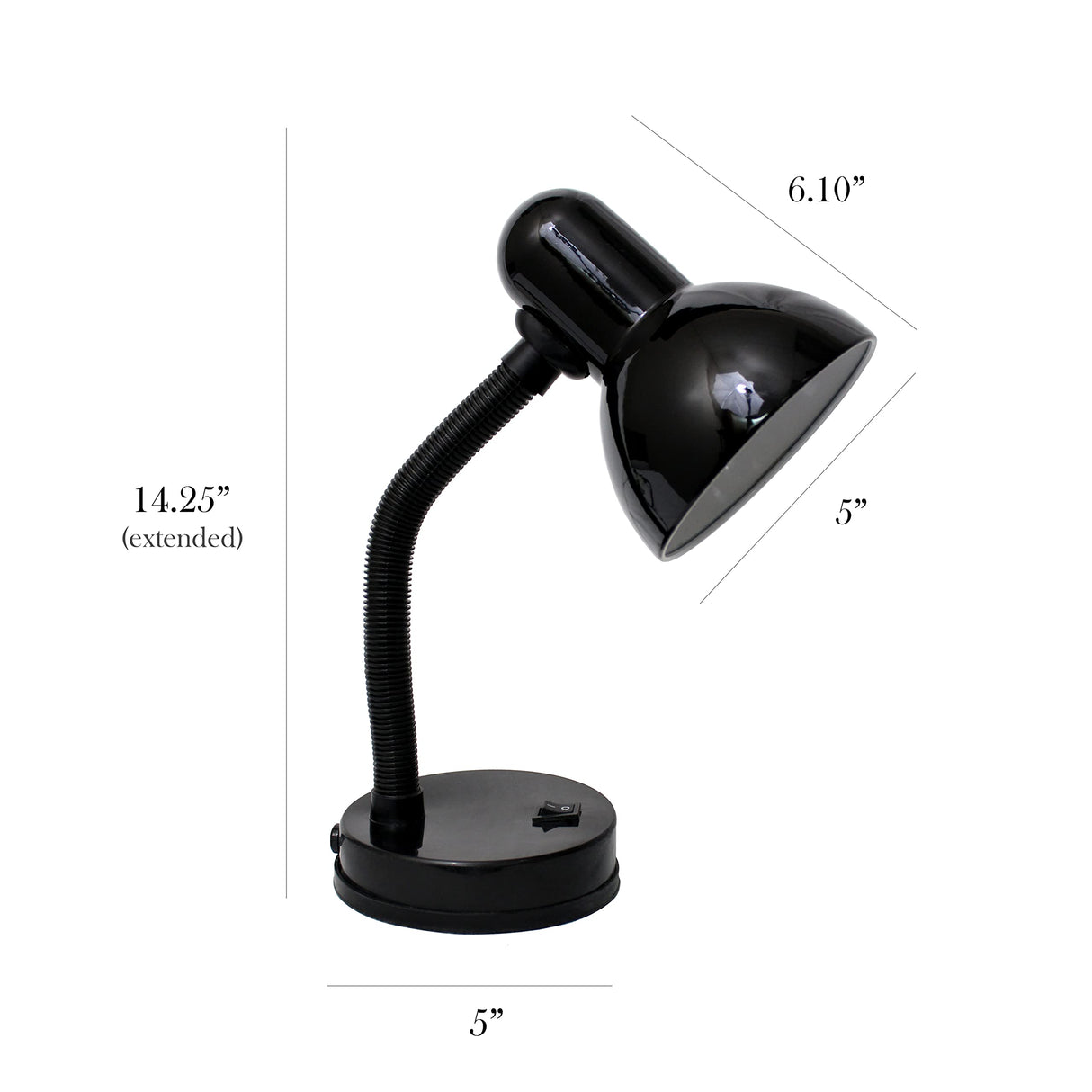 Simple Designs LD1003-BLK Basic Metal Desk Lamp with Flexible Hose Neck for Office, Living Room, Bedroom, College Dorm, Bookshelf, Black Simple Designs