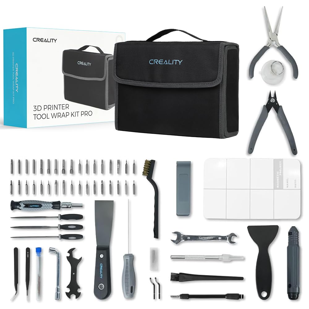 Creality Official 3D Printer Tools Kit, 74 Pcs in 1 3D Printing Tool Wrap Kit Assembly/Removal/Finishing/Deburring/Filament Cutting Tool with Nozzle Cleaning Kit for All FDM Printers Creality