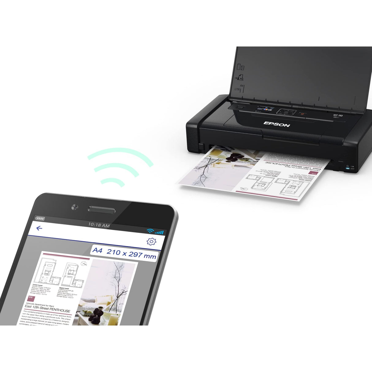 Epson Workforce WF-110 Wireless Color Mobile Printer,White, Small,Black Epson