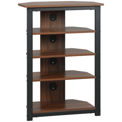 HOMCOM TV Stand, AV Media Stand, Corner Audio Tower with Storage Shelves and Steel Frame, Living Room Storage, Brown
