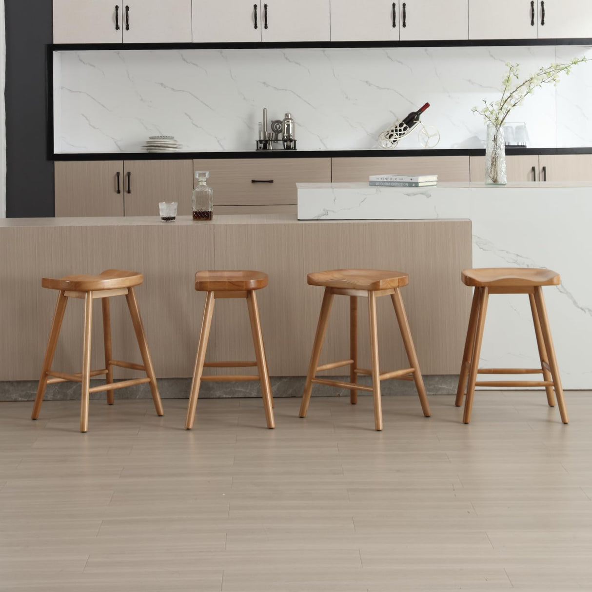 DUOMAY Backless Counter Stools Set of 4, Modern 24.25" Seat Height Low Bar Chairs Solid Rubber Wood Counter Height Barstools Farmhouse Dining Stools for Home Kitchen, Brown DUOMAY