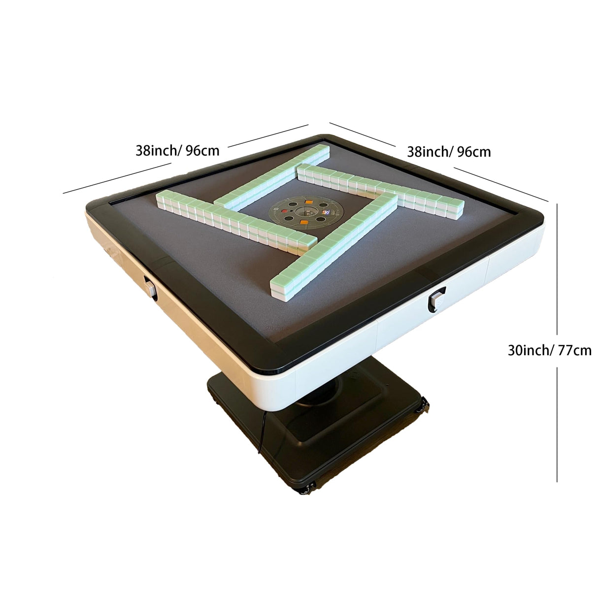 Sifang City (42mm/1.6inch) Chinese Style Folding Automatic Mahjong Table, American 110V, 8ft Cable, Includes 2 Dices, Glass Table Cover, 2 Sets Jade Style 144 Tiles (42mm White) 四方城42号玉石牌可折叠麻将机 SXTL