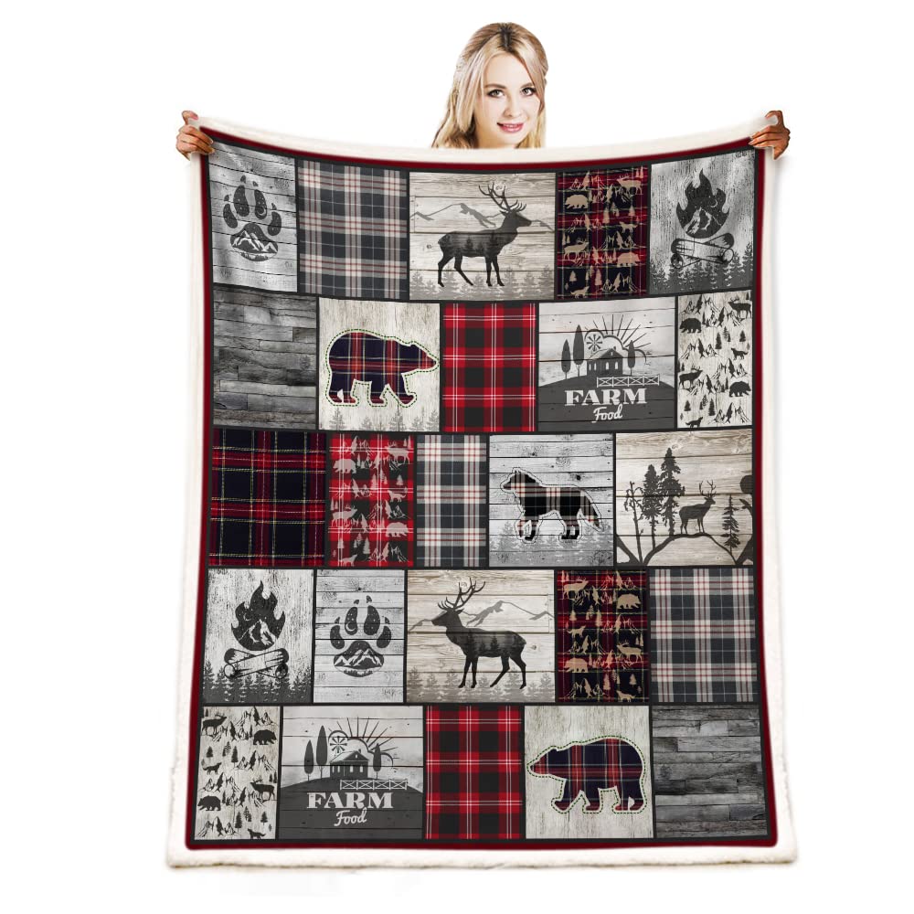 Belperan Wolf Bear and Deer Throw Blanket Rustic Cabin Decor Woodland Blanket Plaid Christmas Blanket Gifts for Women Southwestern Farmhouse Decor for Couch Bed Livingroom Belperan