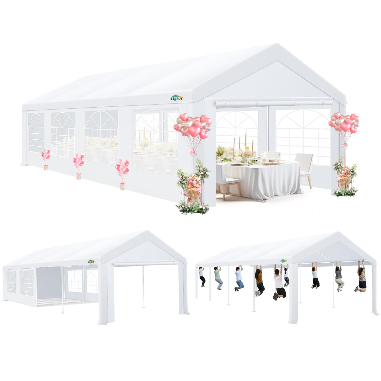 COBIZI 10x30 Party Tent Heavy Duty, 10x30 Tent Canopy with Removable Sidewalls & 4 Built-in Sandbag, Commercial Wedding Large Tent, UV 50+, Waterproof, White COBIZI