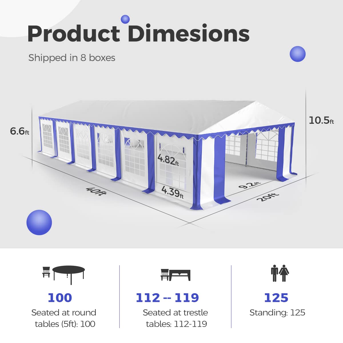 Quictent 20x40 Party Tent Heavy Duty PVC Large Commercial Vinly Canopy Wedding Big Event Shelter, Stripe Blue&White Quictent