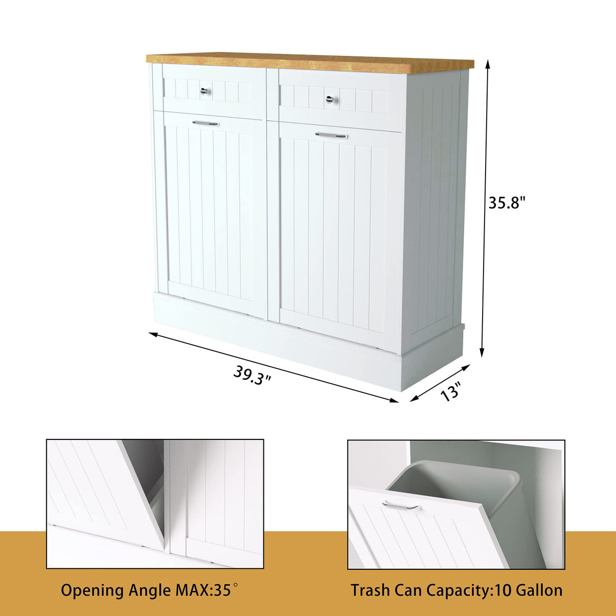 Betterhood Tilt Out Trash Cabinet 10 Gallon Wooden Free Standing Laundry Sorter Cabinet,Recycling Cabinet with Hideaway Drawer,Tilt Out Trash Cabinet Can Bin Kitchen Betterhood