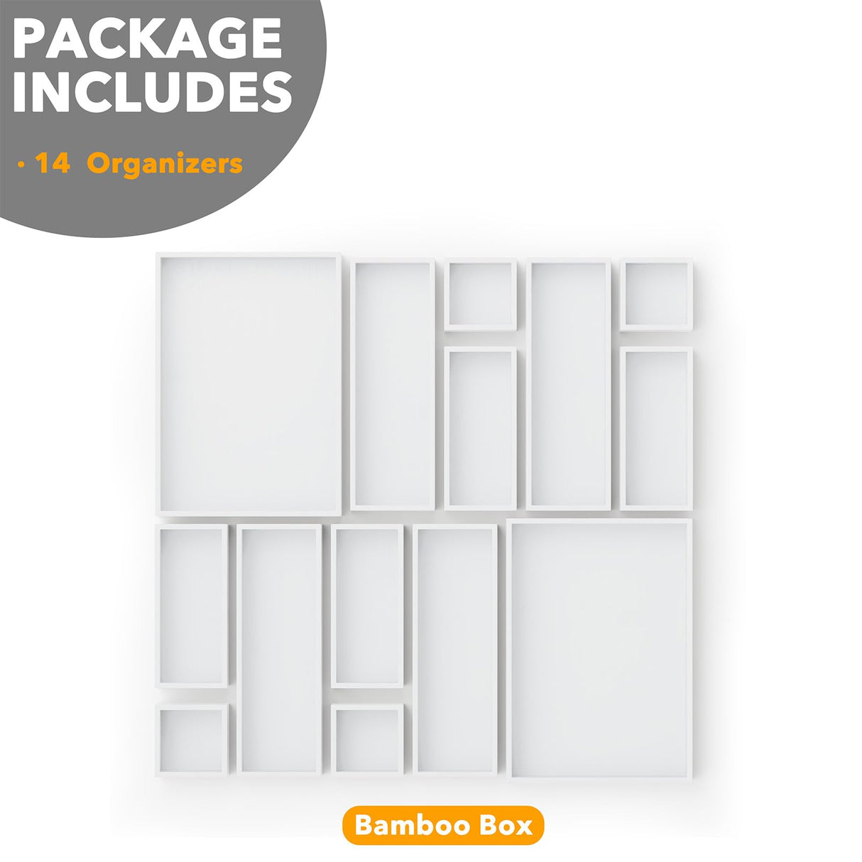 SpaceAid 14-Piece Bamboo Drawer Organizer Storage Boxes Set, Wood Tray Junk Drawer Organizers Multi-Use Divider Bins for Kitchen, Bathroom, Office Desk and Makeup Organization (14 Pack, White) SpaceAid